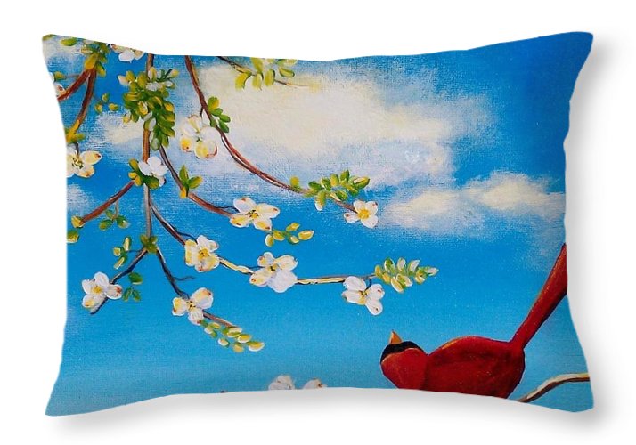Cardinal on dogwood branch - Throw Pillow