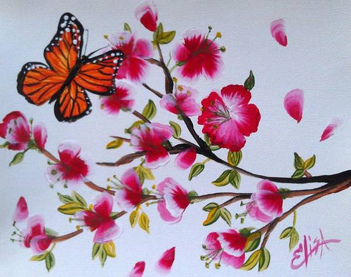 Cherry blossoms butterfly - Art Print