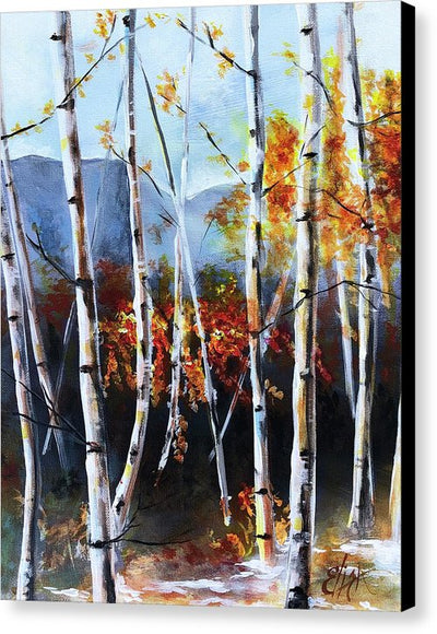 White Birch Tree Mountain Landscape - Canvas Print