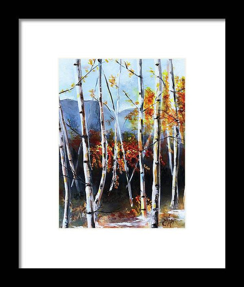 White Birch Tree Mountain Landscape - Framed Print