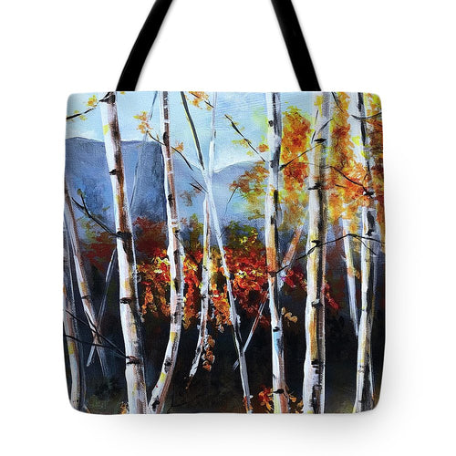 White Birch Tree Mountain Landscape - Tote Bag